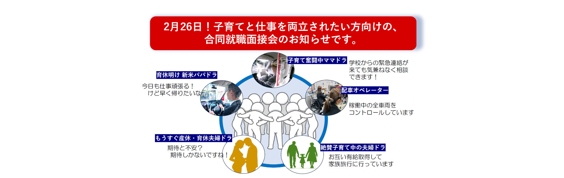 2月26日！子育てと仕事を両立されたい方向けの、合同就職面接会のお知らせです。